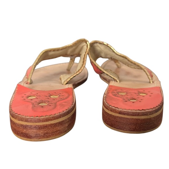 Jack Rogers Nantucket Thong Sandals Coral‎ Gold Size 8 Slip On Shoes Leather - Picture 6 of 11